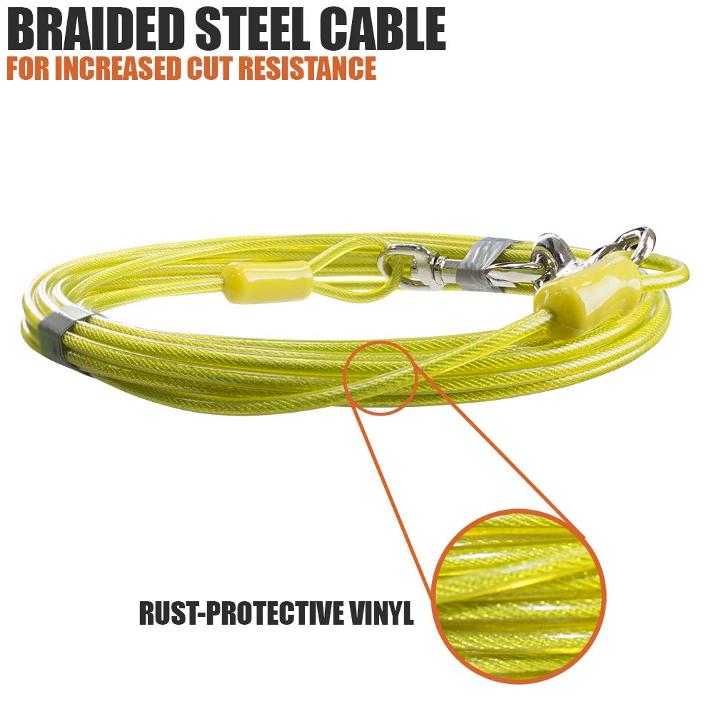 Bv Pet Tie Out Cable For Dogs Up To 90/125/ 250 Pounds, 25/30 Feet (35Lbs/ 15Ft/ Yellow)