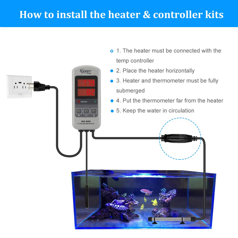 Hygger 200W Titanium Aquarium Heater For Salt Water And Fresh Water, Digital Submersible Heater With External Ic Thermostat Controller And Thermometer, For Fish Tank 20-45 Gallon