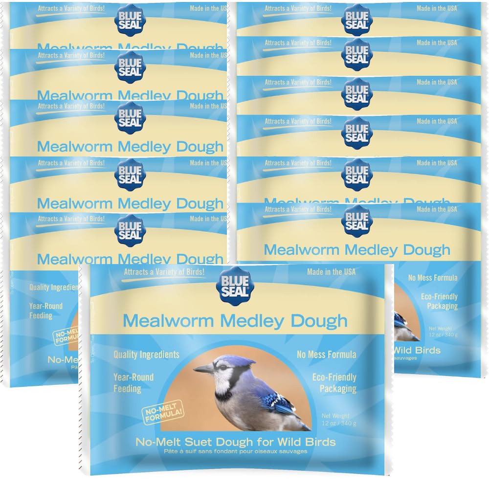 Blue Seal Mealworm Medley Suet Dough Cake | No Mess Wild Bird Suet | 12 oz (12 Pack)