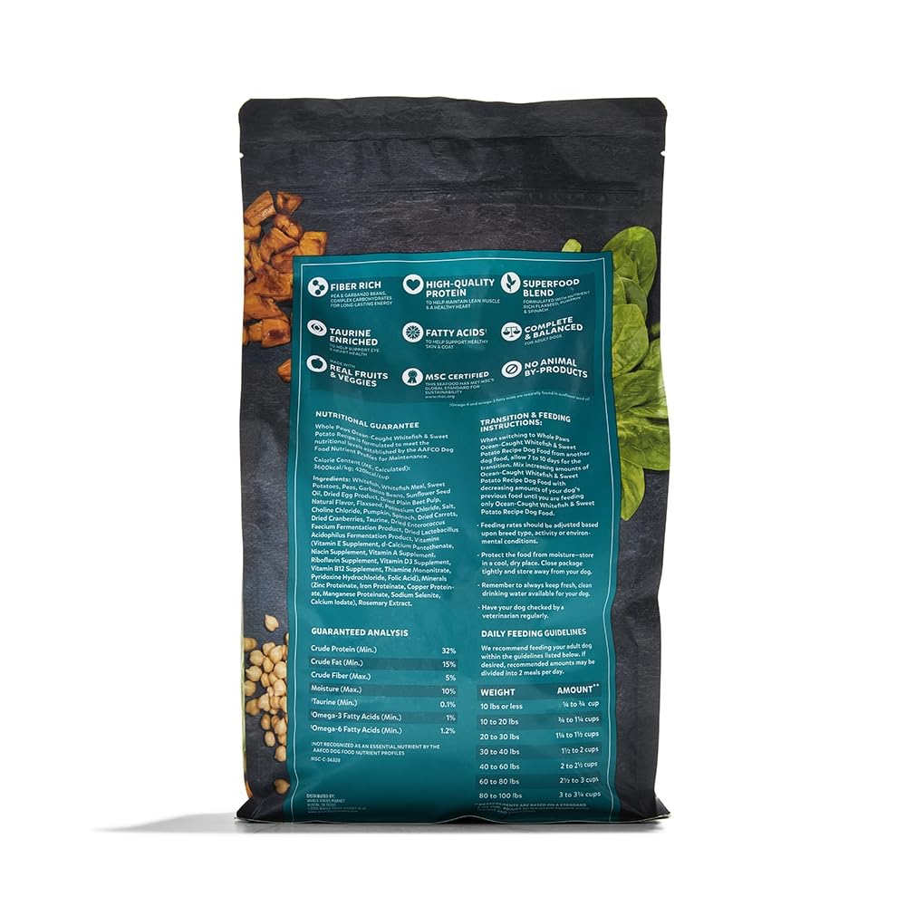 Whole Paws, Grain-Free Dry Adult Dog Food, Ocean-Caught Whitefish & Sweet Potato Recipe, 4 lb