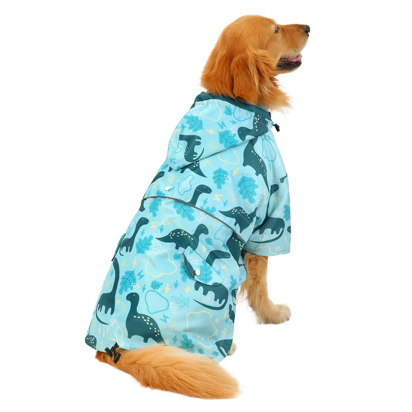 Hde Dog Raincoat Double Layer Zip Rain Jacket With Hood For Small To Large Dogs Dinosaurs - 3Xl