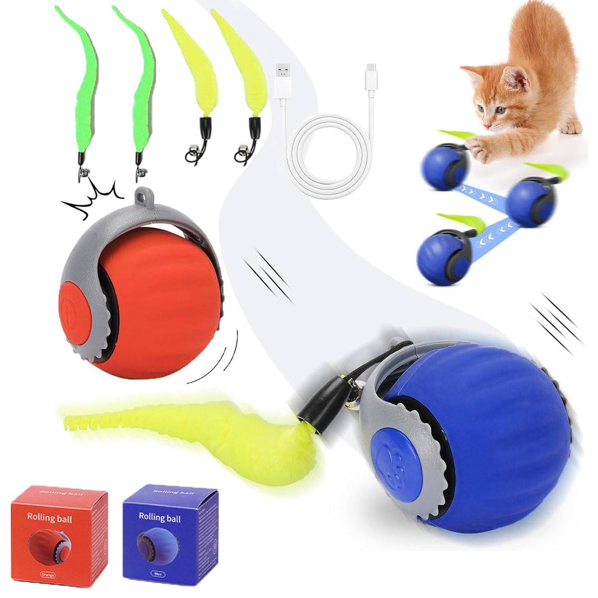 Interactive Cat Ball Speedy Tail 3.0 Pet Toy Rolling Ball, Interactive Toys For Indoor Cats, 360 Smart Automatic Dog Kitten Toy 