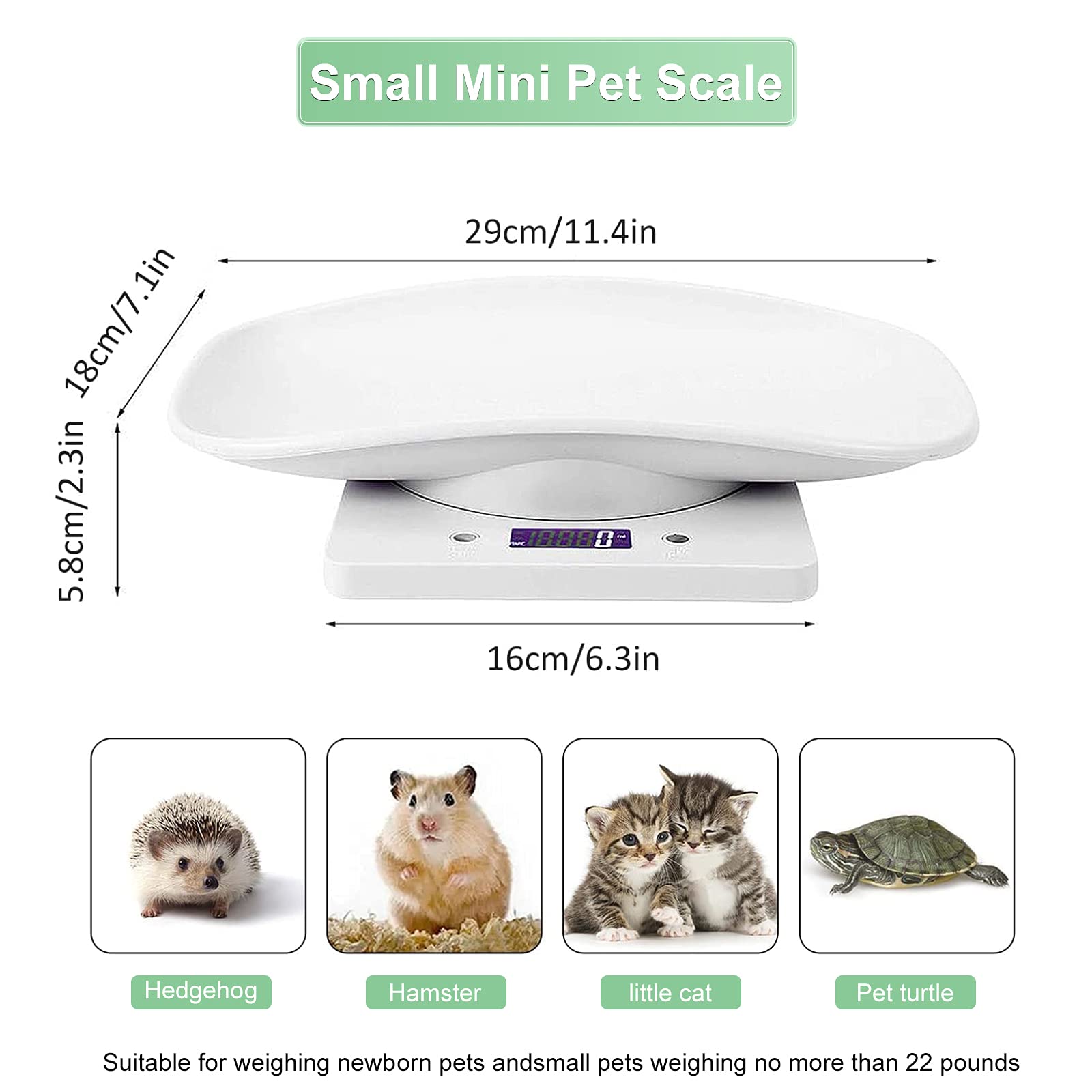 Digital Pet Scale, Small Animal Weight Scale Portable Electronic LED Scales, Multifunction Kitchen Scale(Max. 22 lbs), for Weigh