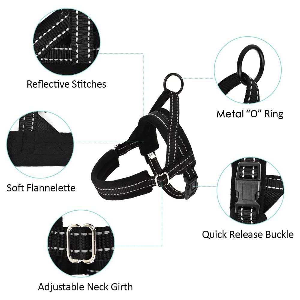 Slowton No Pull Small Dog Harness And Leash Set, Puppy Soft Vest Harness Neck & Chest Adjustable, Reflective Lightweight Harness & Anti-Twist Pet Lead Combo For Small Medium Dogs (Black, M)