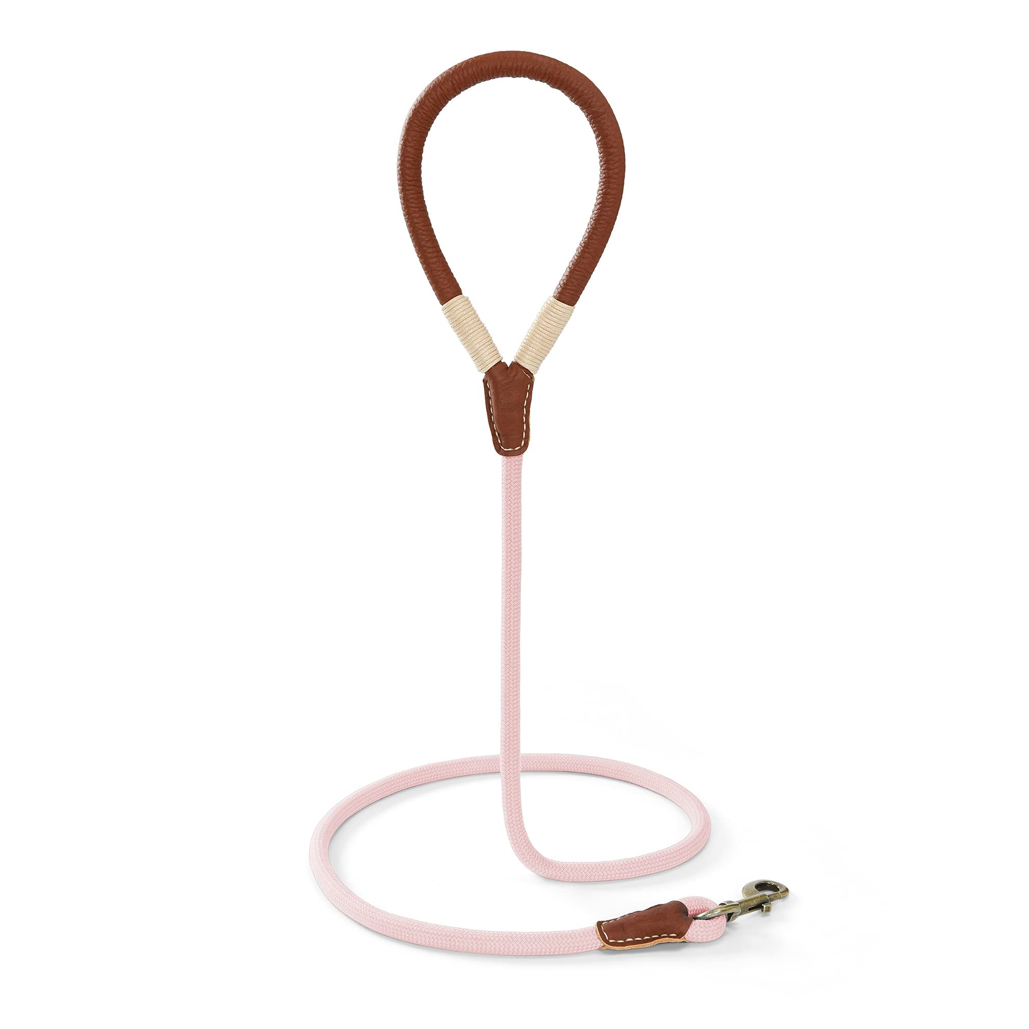 Mile High Life | Premium Leather Dog Leash | Strong Rope Dog Leash | Leather Handle | Heavy Duty Clasp | Small Medium Large Dogs | Diameter 1/2' (Pink, 4 Feet)