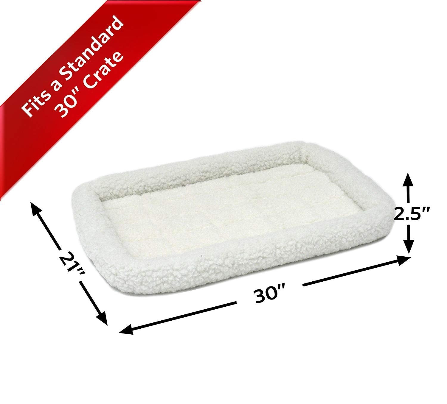 Midwest Homes For Pets Bolster Dog Bed 30L-Inch White Fleece Dog Bed W/ Comfortable Bolster | Ideal For Medium Dog Breeds & Fits A 30-Inch Dog Crate | Easy Maintenance Machine Wash & Dry