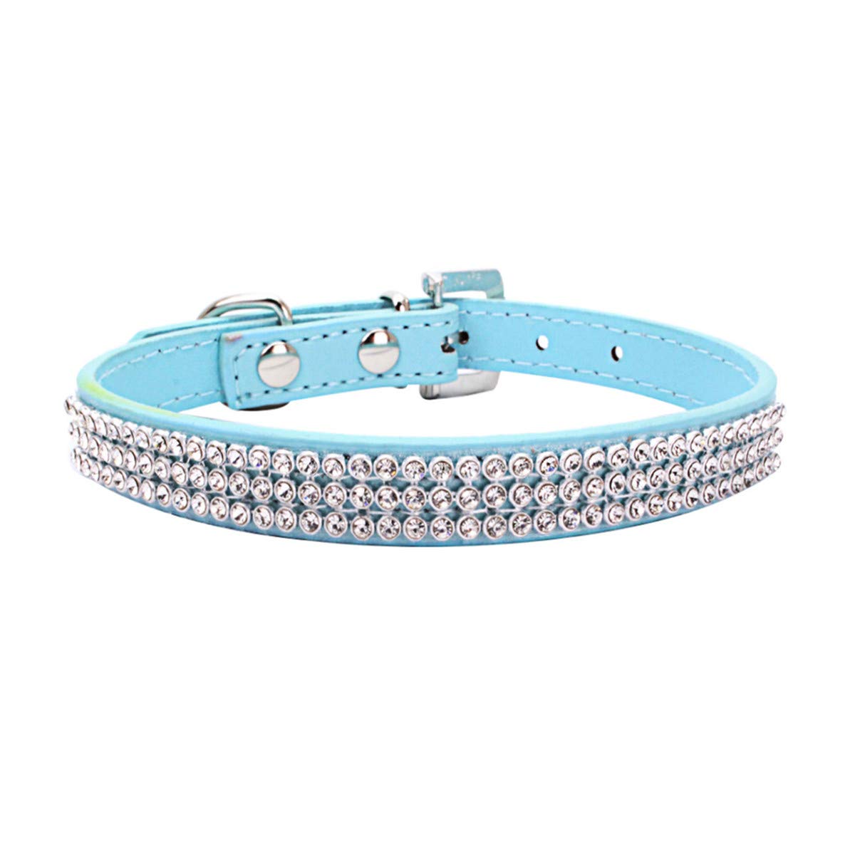Thain Basic Adjustable Dog Cat Collar Bling Rhinestones Shing Diamonds Pu Leather With Rhinestones Buckle (S(Length 10'-13'),