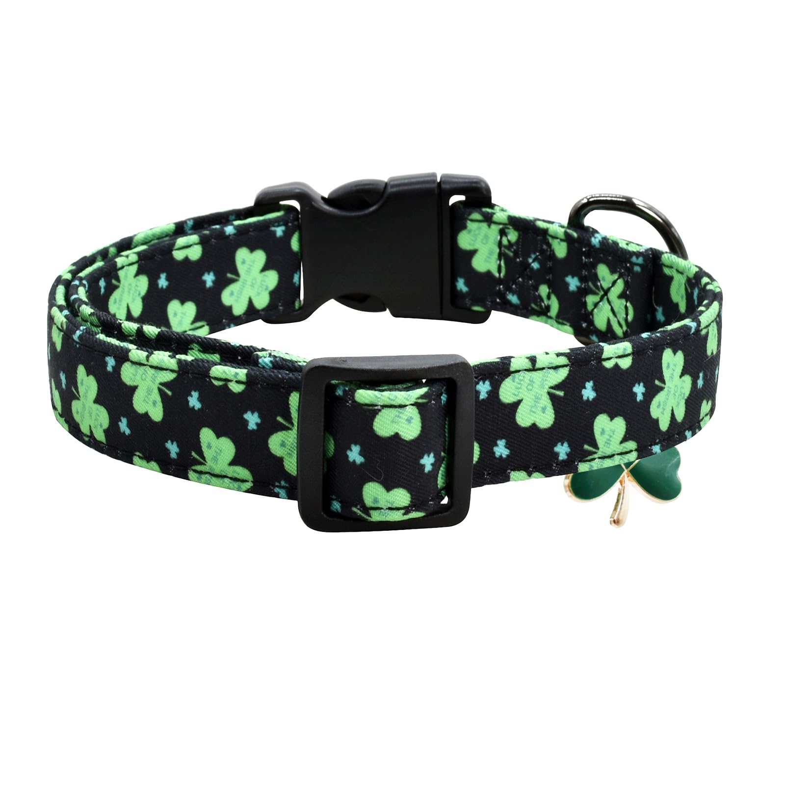 Clover Patterns Dog Collar With Accessories, Durable And Soft Cotton Dog Collars For Small Large Female And Male Dogs Pets(Green