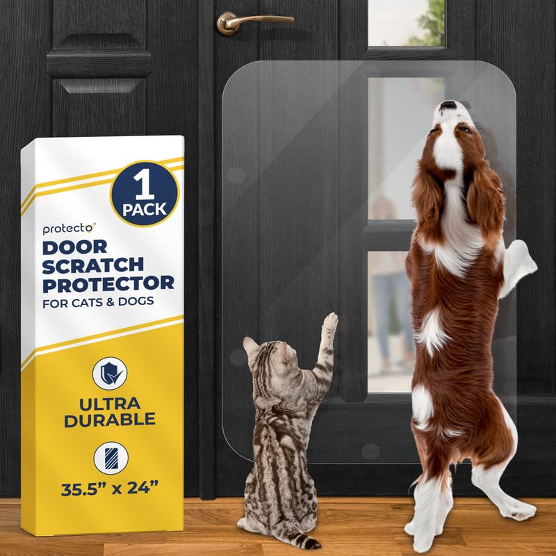 Protecto® Heavy Duty Door Protector From Dog Scratching - 35.5 X 24 Ultra Durable Cat Scratch Door Frame Protector - Clear Pet Anti-Scratch Guard For Furniture, Window & Wall - Indoor & Outdoor