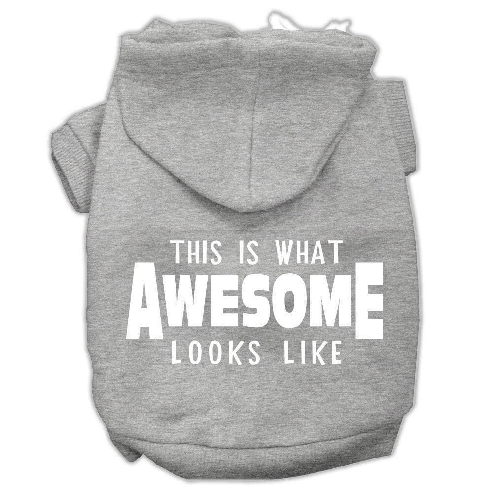 Pet Dog & Cat Hoodie Screen Printed, 'This Is What Awesome Looks Like' Gray Xs (0-3 Lbs.)