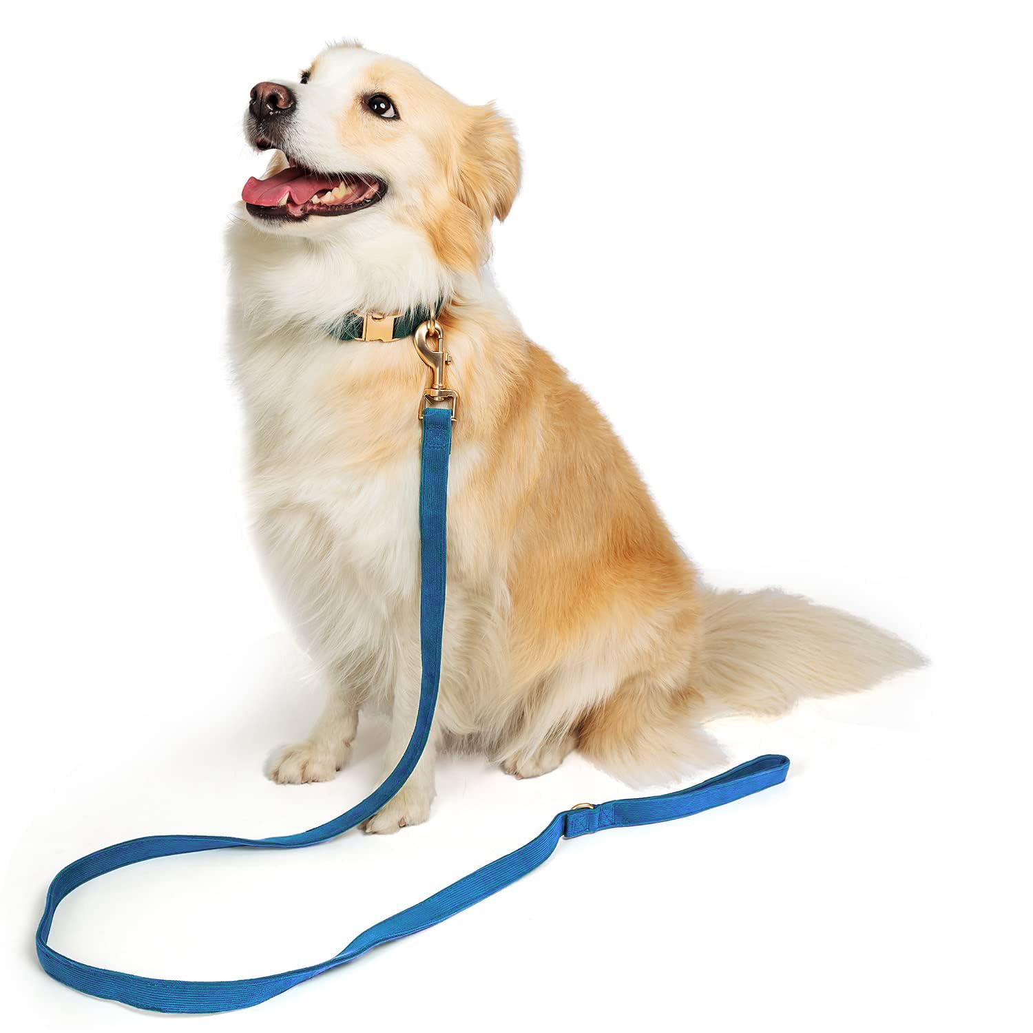 Ewinoom Soft Corduroy Dog Collar and Leash Set, Adjustable Cotton Dog Collars with Metal Buckle and Lead for Medium Dogs,Blue