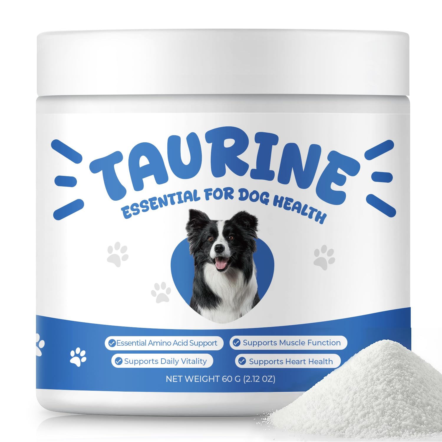 Taurine Powder Supplement for Dogs, Amino Acid Support for Heart Health & Muscle Function, Easy-to-Mix Canine Nutrition Powder