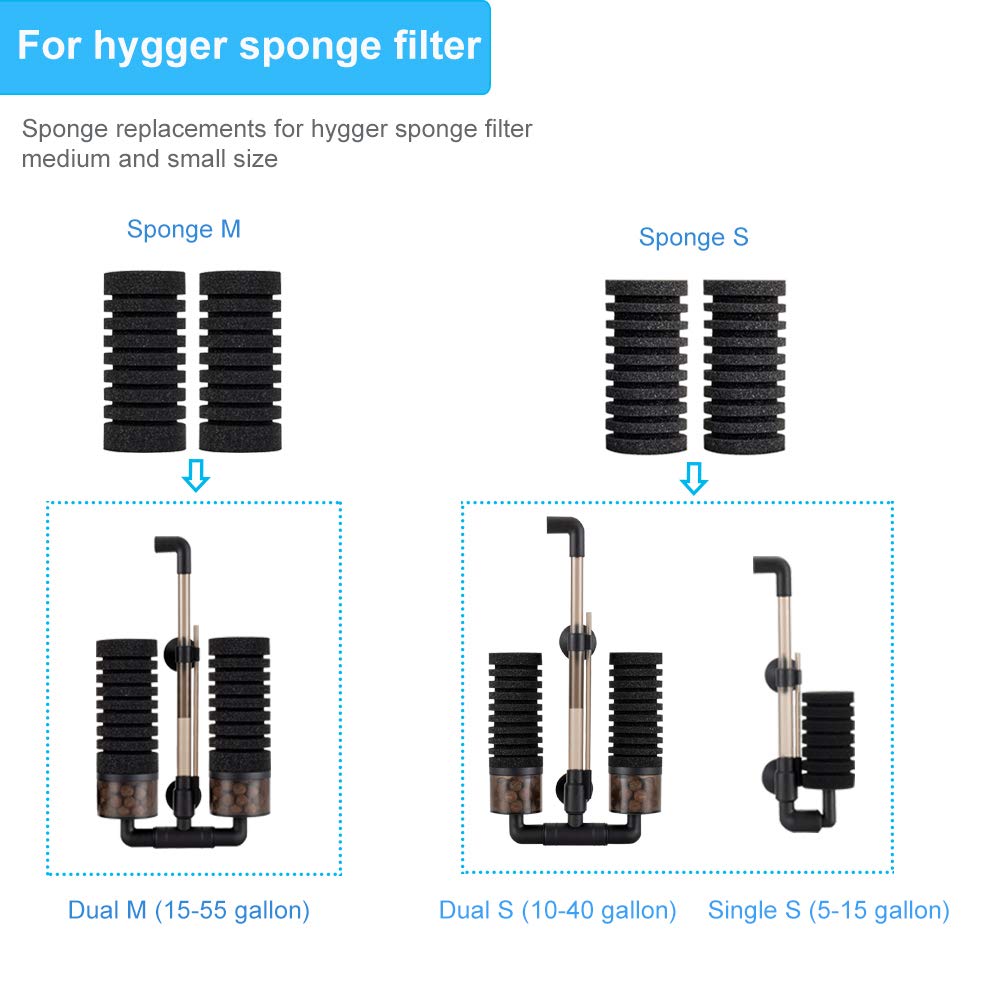 Hygger Pack Of 4 Replacement Sponges For Aquarium Double Sponge Filter (M)