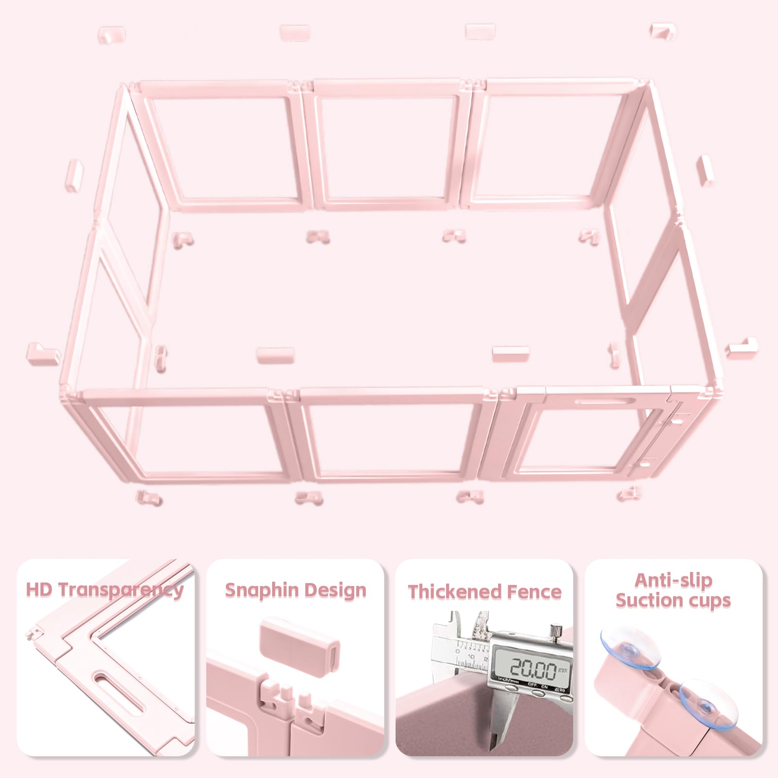 Lovetail Diy Clear Acrylic Dog Playpen House,Quick Easy Assembly And Disassembly,Strong Floor Suction,Indoor And Outdoor Use,Eas