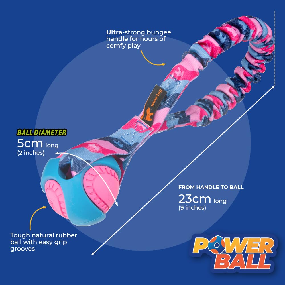 Tug-E-Nuff Pocket Powerball Bungee | Shock Absorbing Bungee Handle | Durable Ball Toy For Dogs | Ideal For Interactive Dog Train