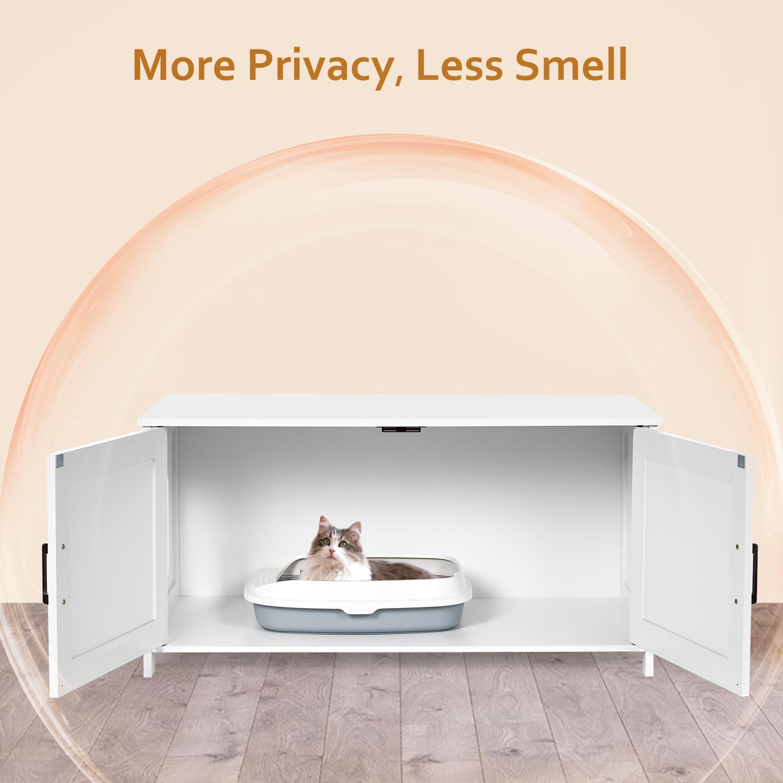 Homhedy 39.4'' L Cat Litter Box Enclosure, Pet House With Barn Door, Wooden Cat Washroom Furniture, Fit Most Of Litter Box, Whit