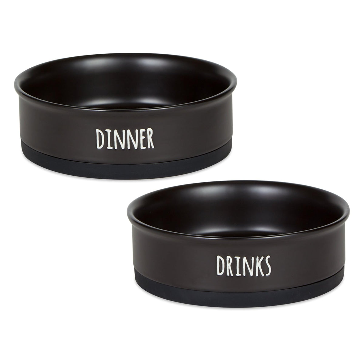 Bone Dry Ceramic Pet Bowls For Dogs & Cats Dishwasher & Microwave Safe, Non-Slip Bottom For Secure Feeding With Less Mess, Large Set, 7.5X2.4, Black, 2 Count