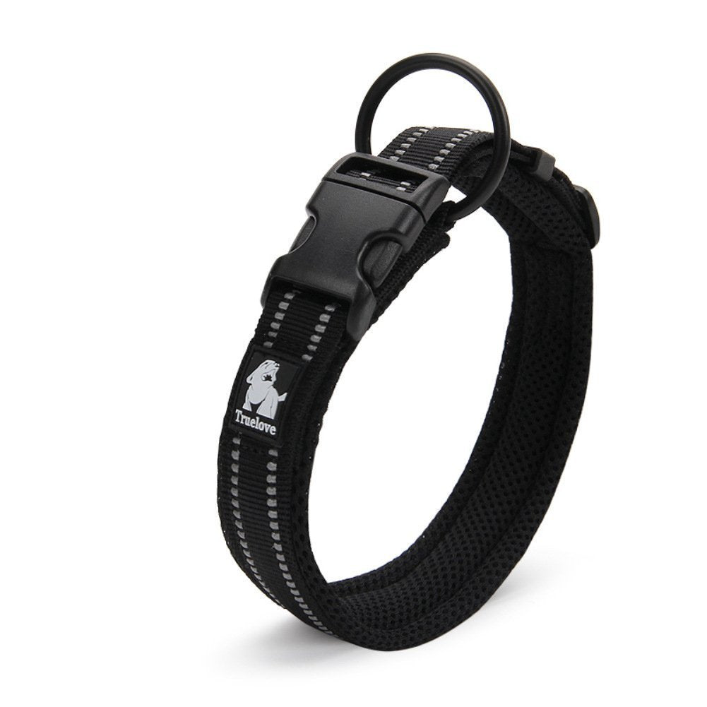 Creation Core Reflective Dog Collar With Ring Breathable Mesh Soft Padded Adjustable Nylon Pet Collar 0.6' Wide, Black Xxs