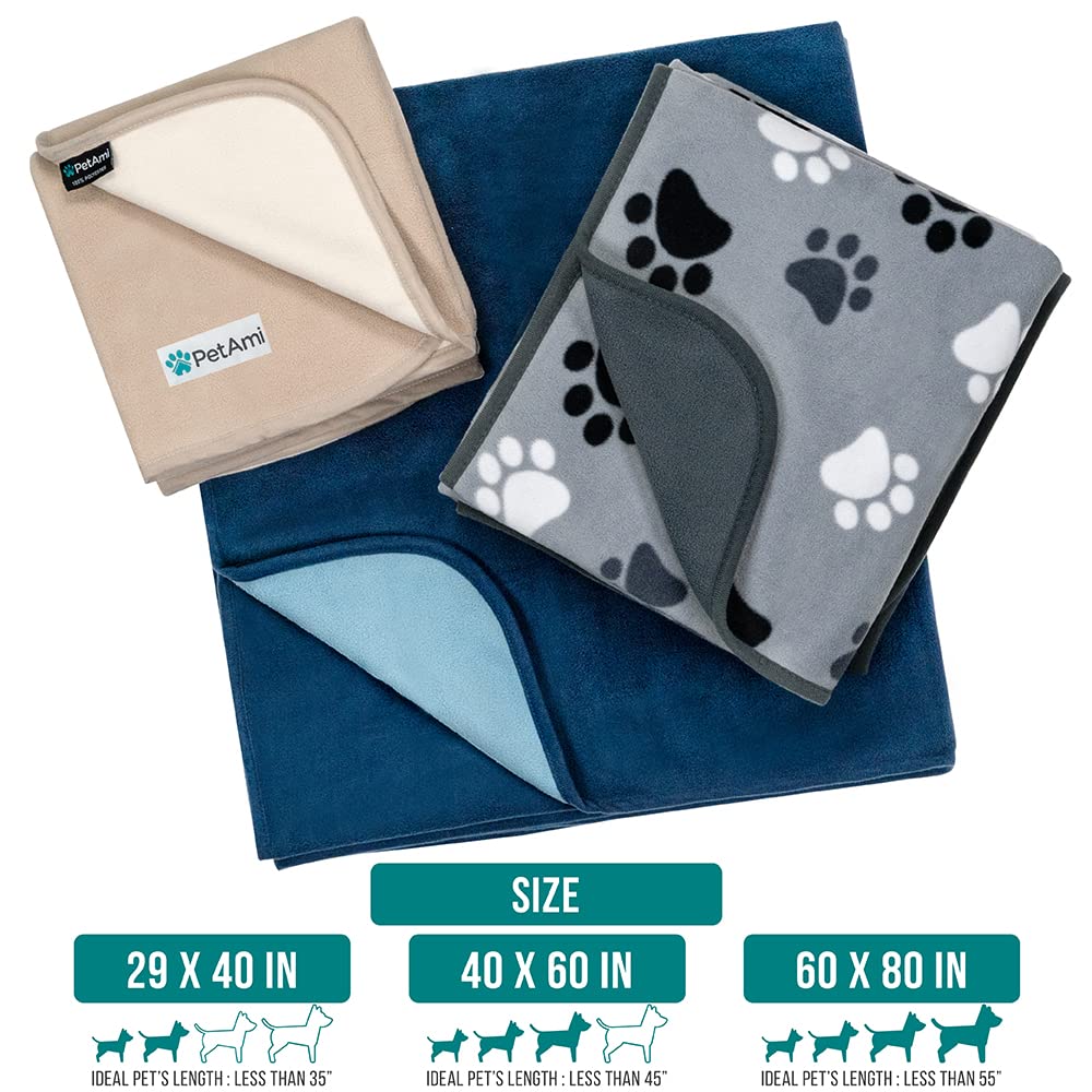 Petami Waterproof Dog Blanket For Small Medium Pets Dogs Cats, Pet Couch Cover Protector For Furniture, Reversible Washable Soft Fleece Cat Blanket For Bed Couch Sofa, 29X40 (Navy/Blue)