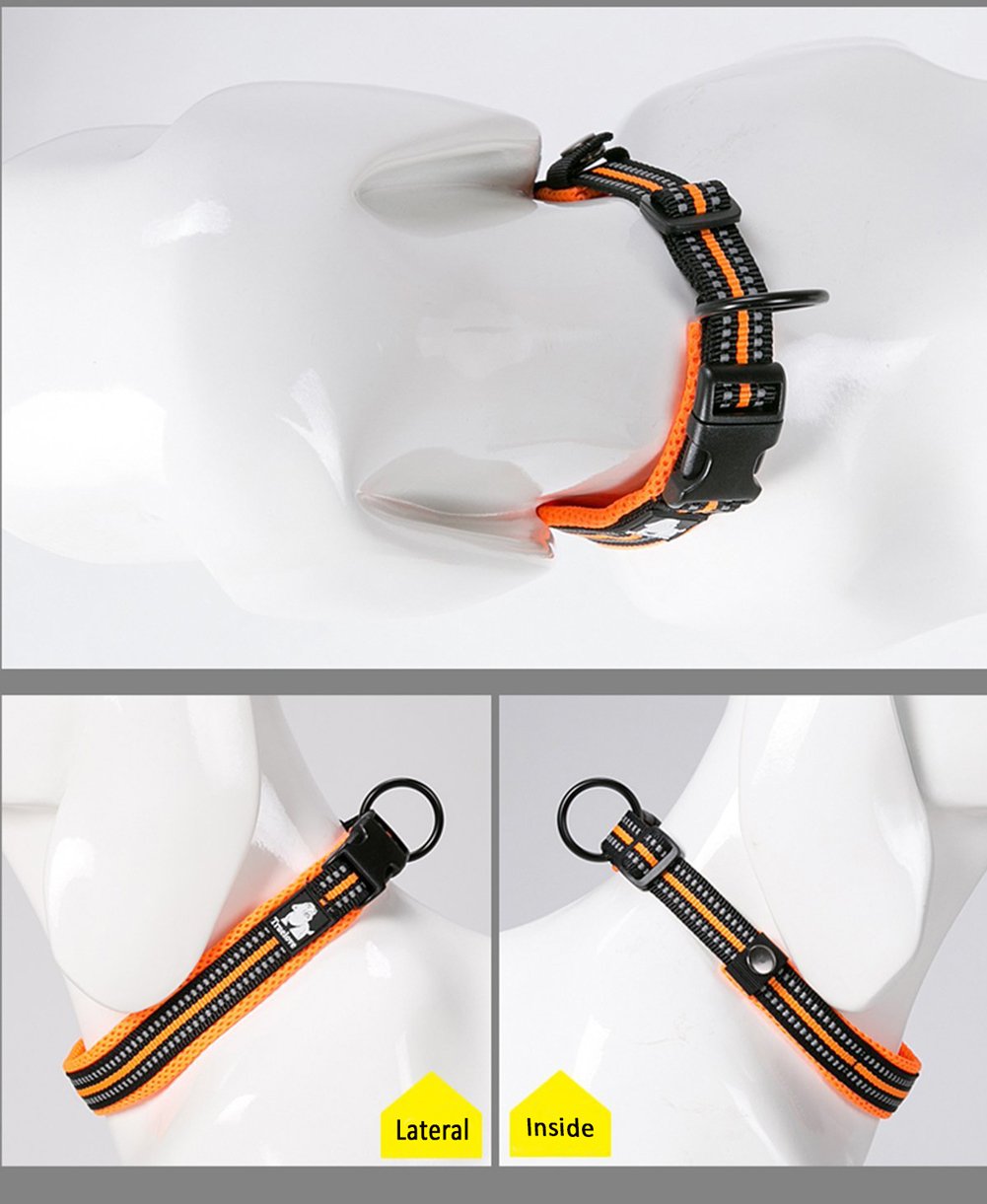 Creation Core Reflective Dog Collar With Ring Breathable Mesh Soft Padded Adjustable Nylon Pet Collar 0.6' Wide, Orange Xxs