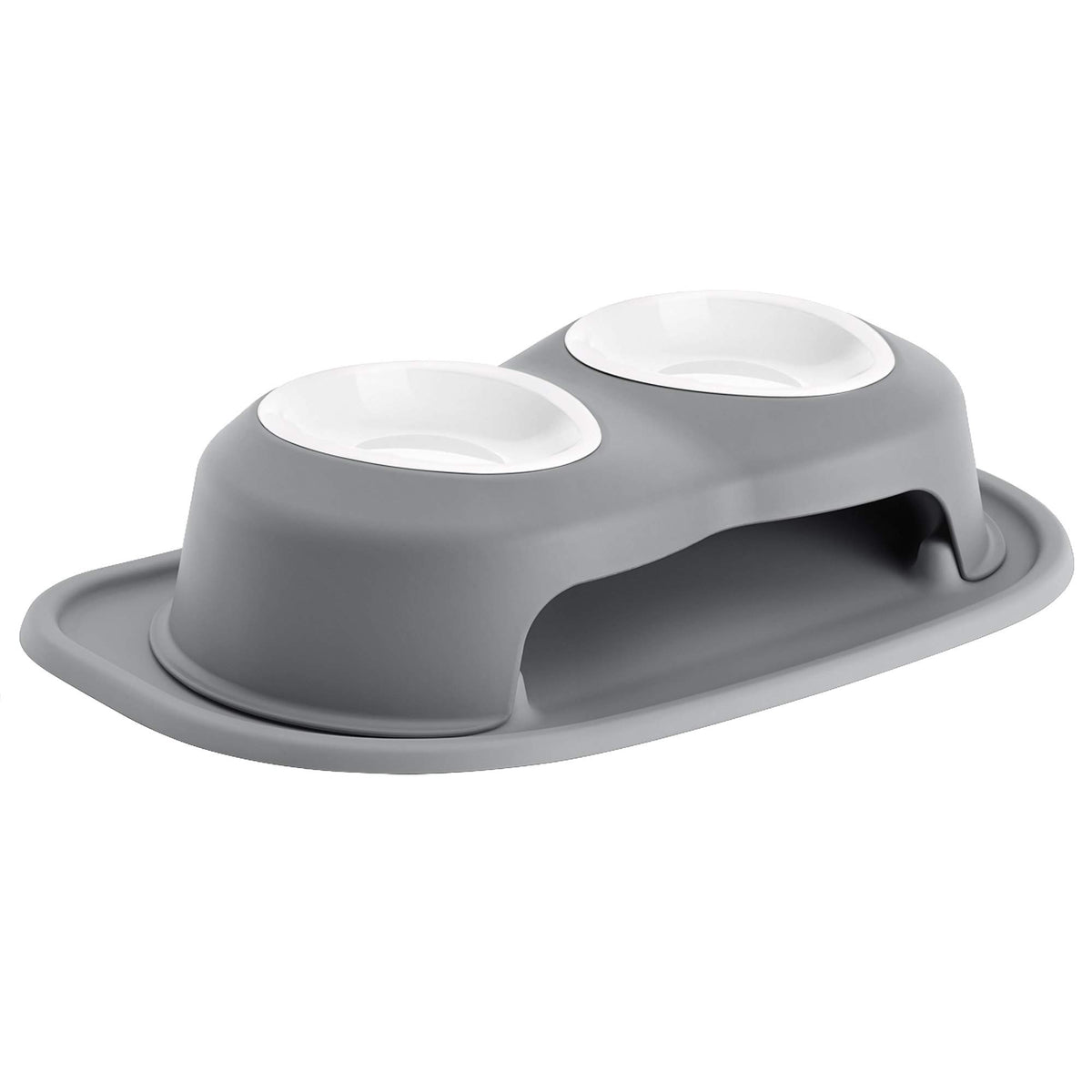 Weathertech Double High Pet Feeding System W/Plastic Dog/Cat Bowls - 4'' High Stand Dark Grey (Pdhc1604Dgdg)