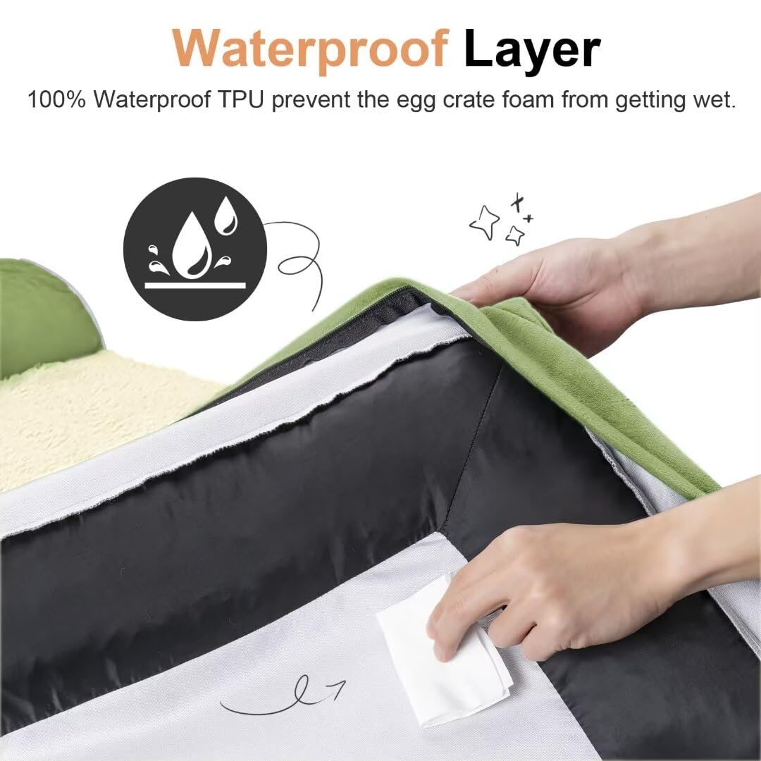 Large Dog Bed Orthopedic Washable: Jumbo Dog Bed Bolster Extra Large Dogs Egg Crate Foam Sofa Couch Waterproof Removable Cover - Grass Green