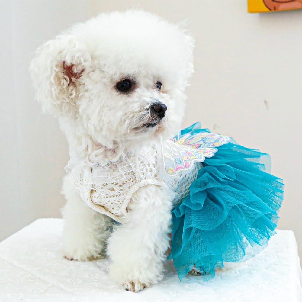 Aniac Butterfly Dog Dress With Blue Tutu Funny Pet Clothes With Wing Girl Puppy Dress For Small Dogs Pet Butterfly Costume Holid
