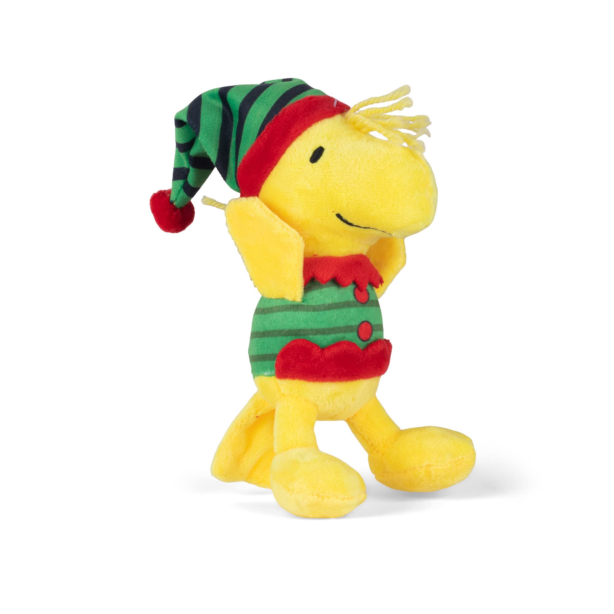 PEANUTS for Pets Comics 6 Holiday Woodstock Plush Elf Dog Toy | Small Squeaky Dog Toy, Yellow Dog Chew Toy | Woodstock Stuffed A