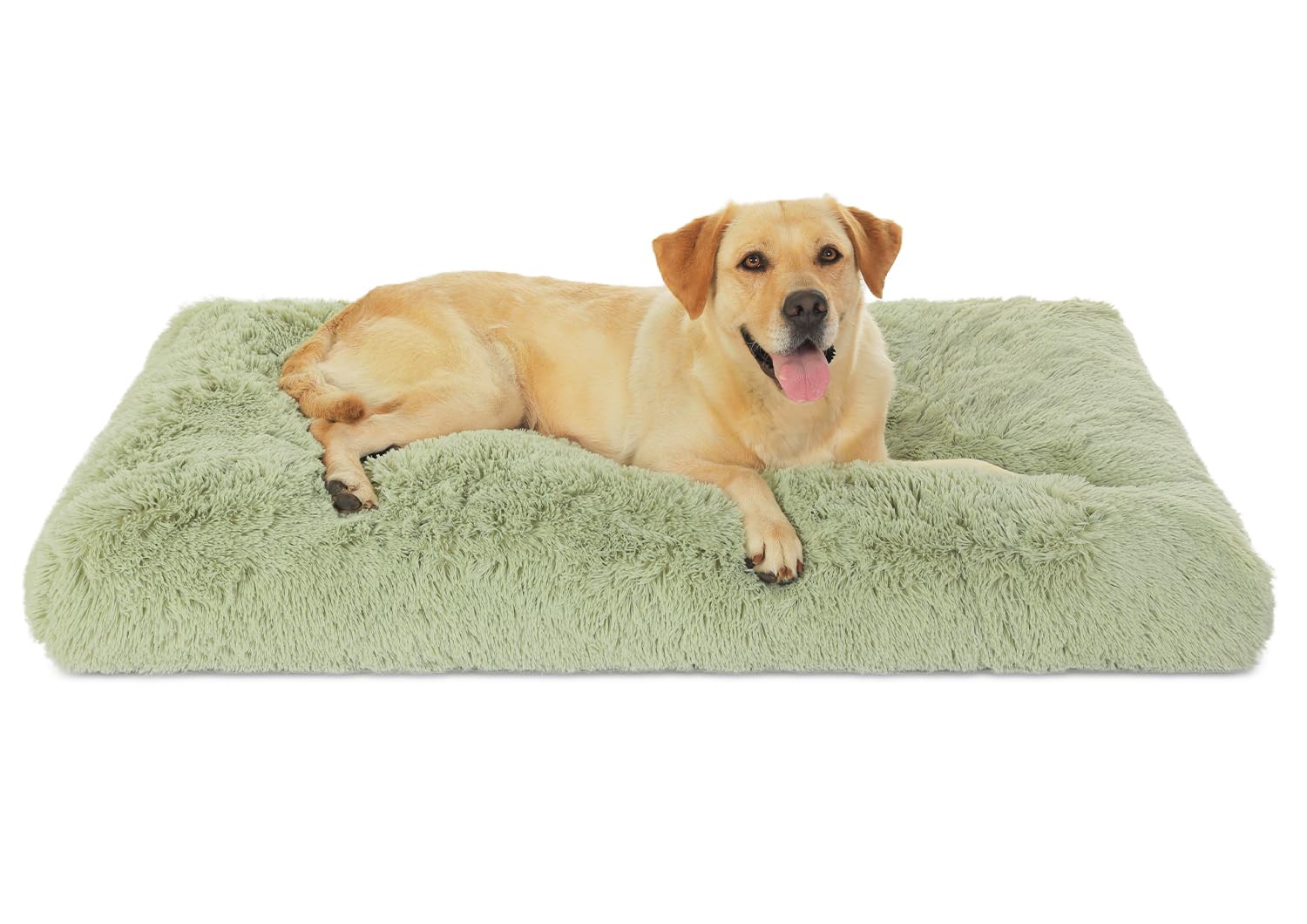 Bedfolks Waterproof Xxl Dog Crate Bed, Plush Pad With Removable Cover, Faux Fur, Washable Kennel Bed, 47''X29'', Sage Green