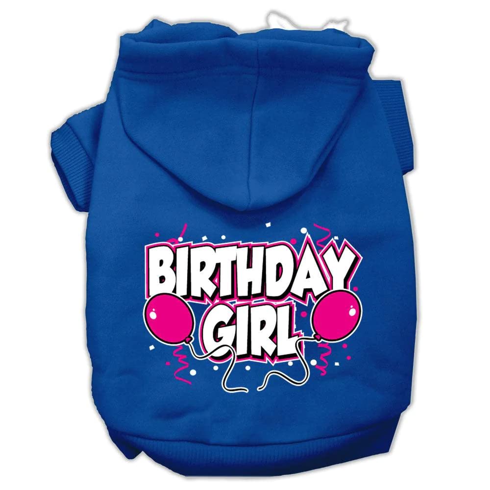 Pet, Dog & Cat Hoodie Screen Printed, 'Birthday Girl' Baby Blue Xs (0-3 Lbs.)