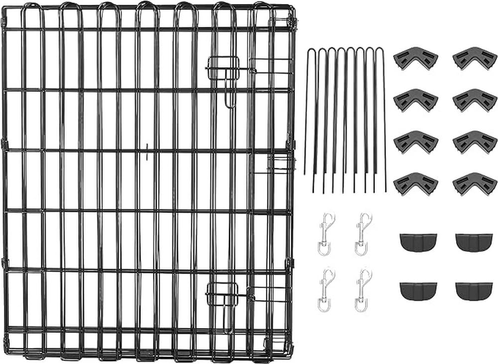 Amazon Basics Foldable Octagonal Metal Exercise Dog Playpen - Indoor/Outdoor, Single Door, Small (8 Panels, 24 X 30), Easy To As