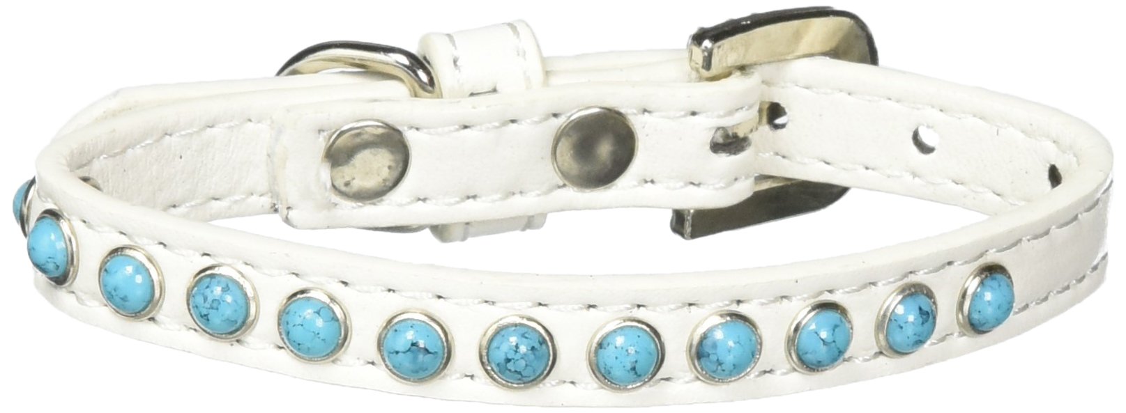 Mirage Pet Products Southwest Turquoise Pearl White Puppy Dog Collar, Size 10