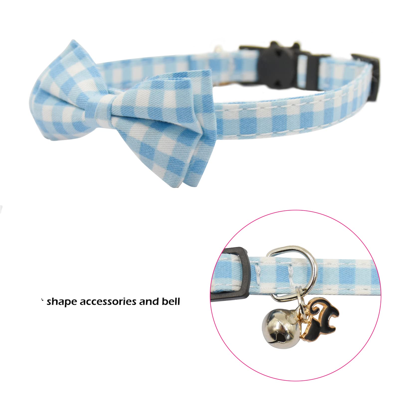 Bowtie Cat Collars Breakaway With Bell, Adjustable Cute Kitty Collars Safety Buckle Kitten Collar For Cat Puppy 7.5-11In (Light