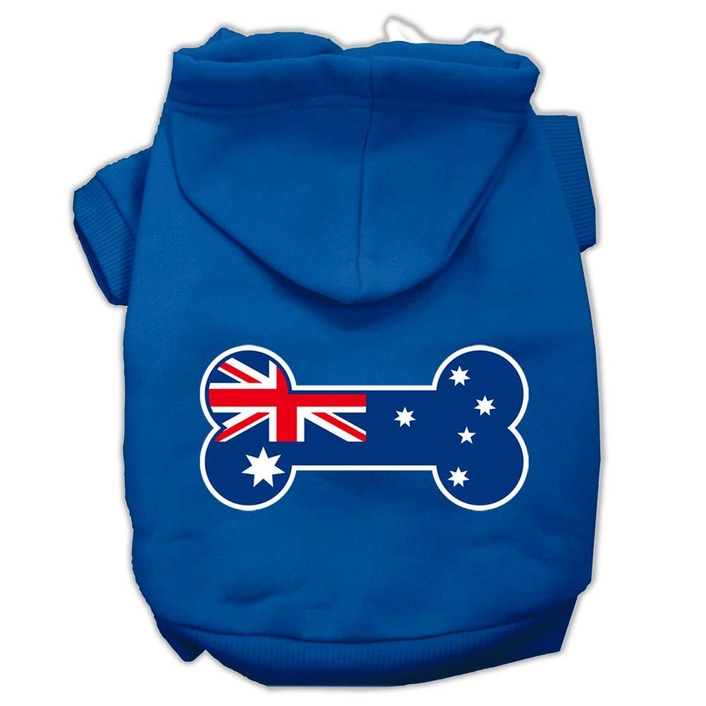 Pet Dog & Cat Hoodie Screen Printed, 'Bone Shaped Australian Flag' Blue Xs (0-3 Lbs.)