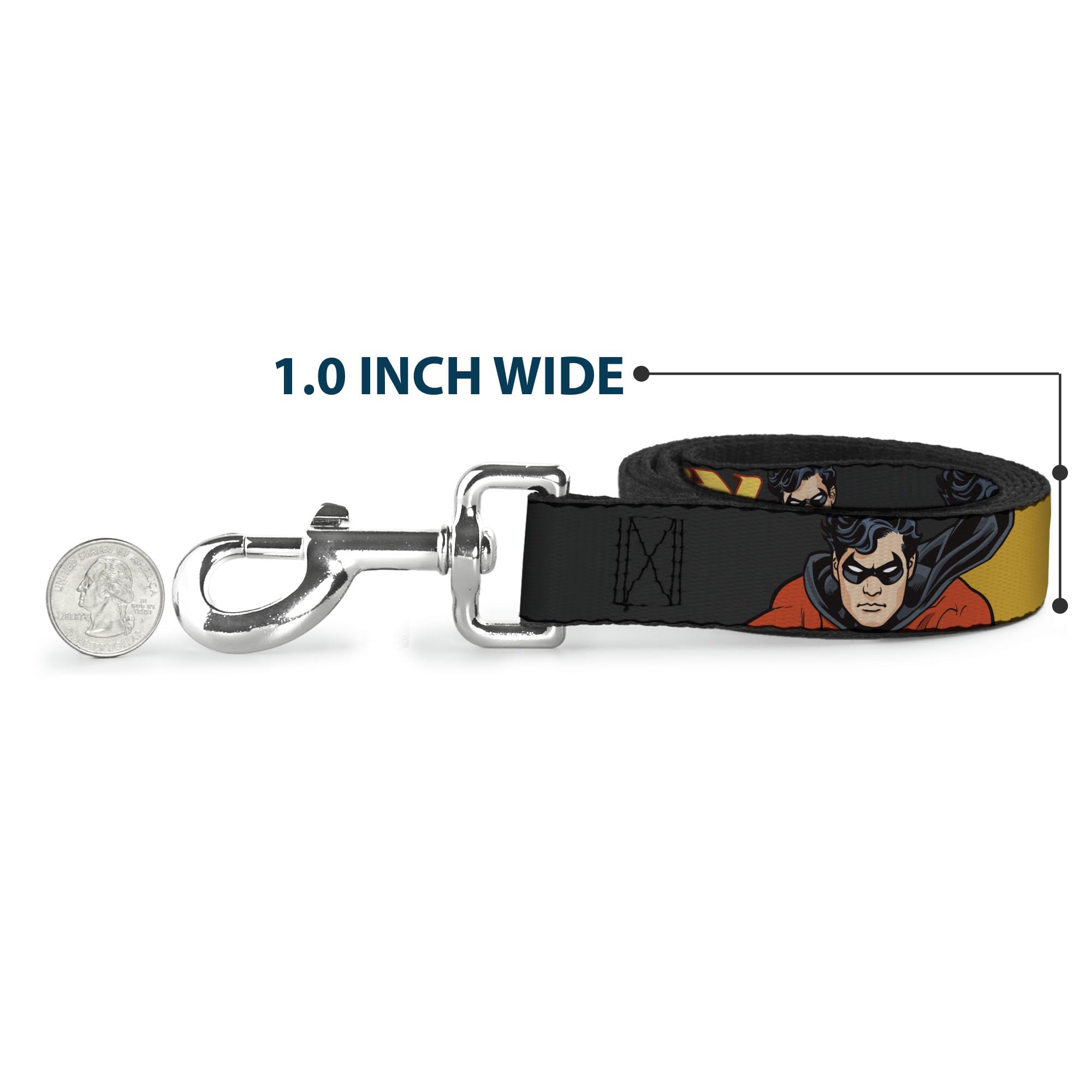 Dog Leash Robin Red Black Poses Gray 6 Feet Long 1.5 Inch Wide