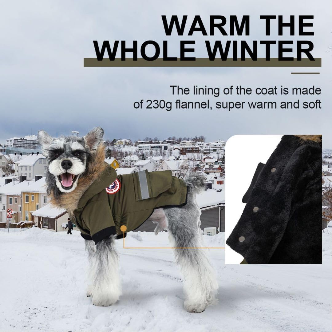 PINA Small Dog Coats - Waterproof & Windproof, Reflective Dog Jacket with Pocket, Warm Flannel Lining & Faux Fur Hood for Cold W