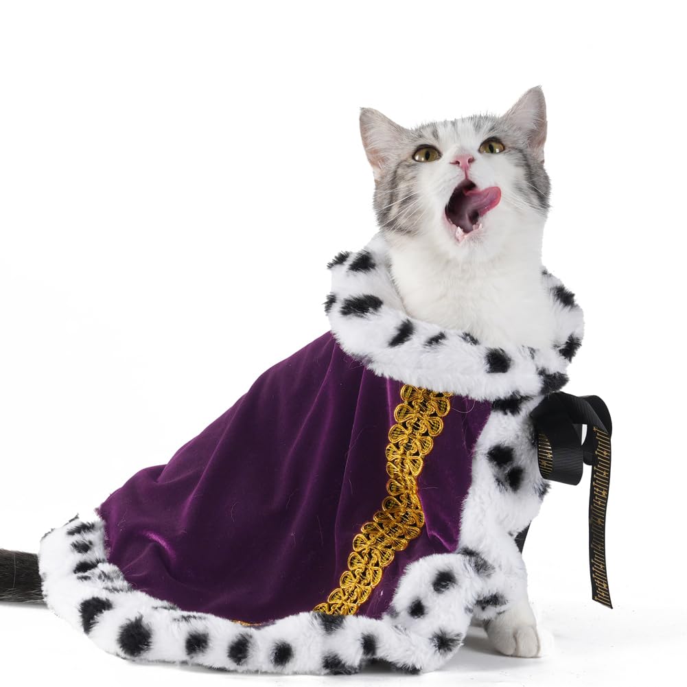 Lovelyshop Pet Serial Lux Fur Purple Cat Dog Cloak For Halloween Costumes, King Queen Prince And Princess Cosplay-S