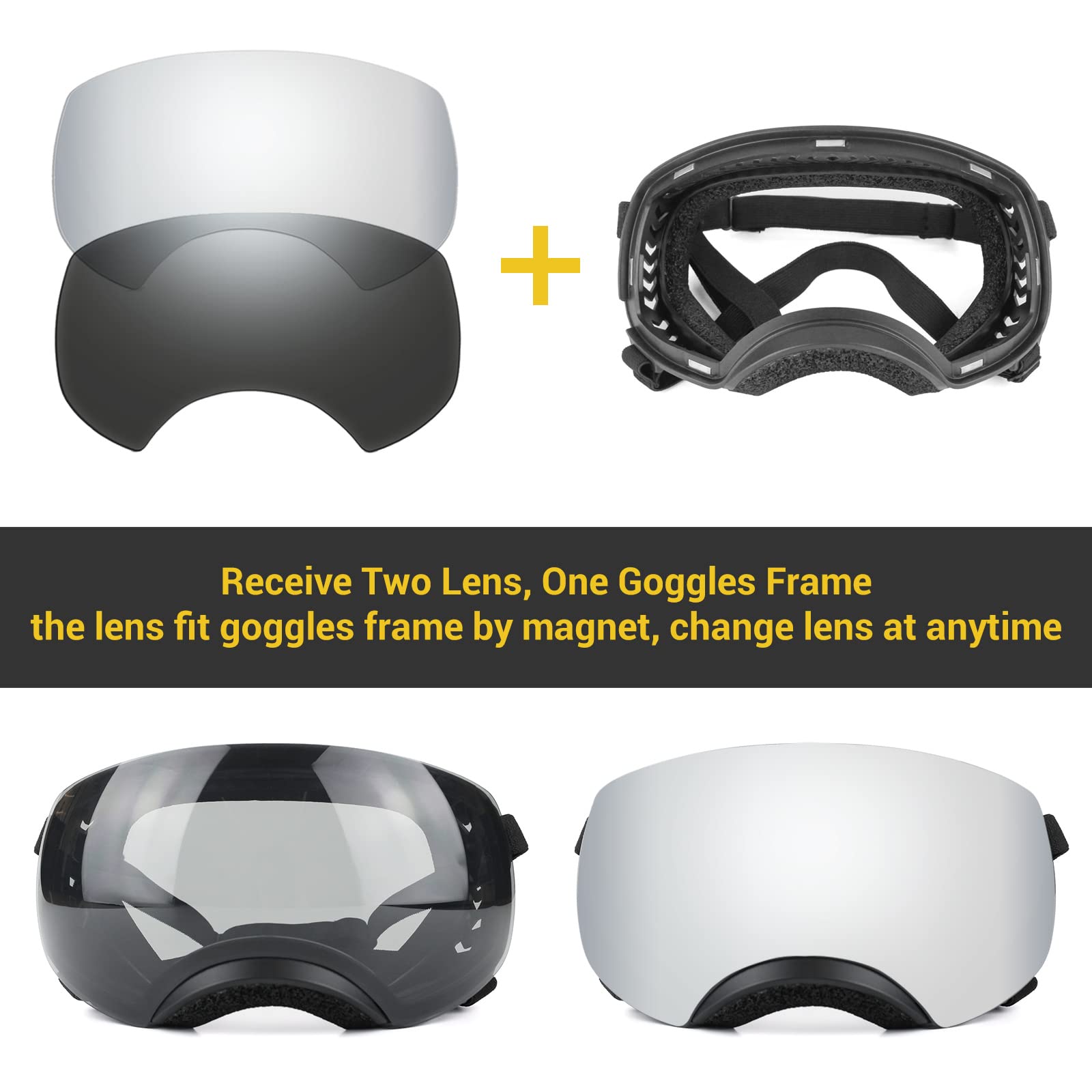 Enjoying Dog Goggles Large Breed With Replaceable Lenses, Silver/Black, Interchangeable Sunglasses For Dogs Medium Large Breed,