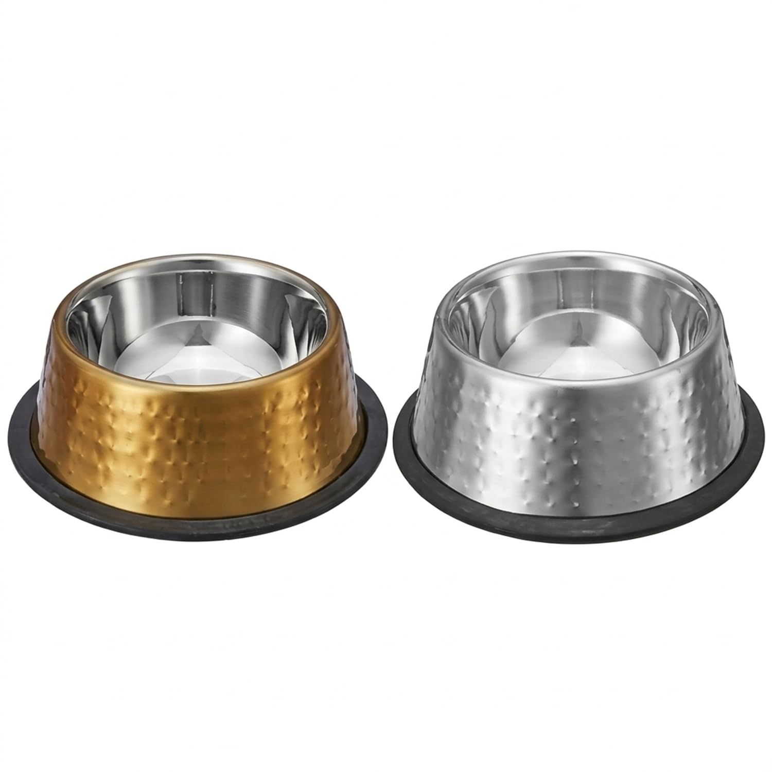 Amazon Basics Stainless Steel Pet Feeding Bowls For Dog & Cats | Set Of 2 | Anti Slip Base | Hammered  Copper & Ss Shiny 345 Ml