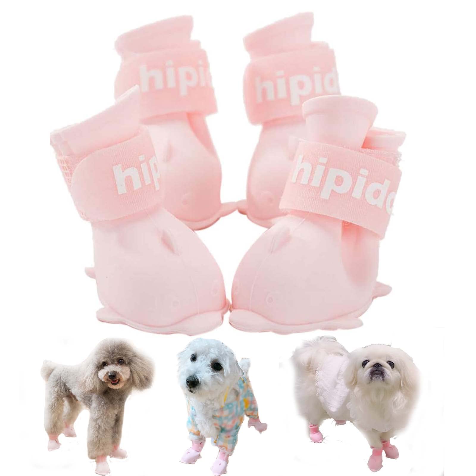 Yeduzyn 4Pcs Waterproof Dog Boots Dog Shoes For Snow And Rain Teddy Pomeranian Bichon Small Dogs (Pink, Small)