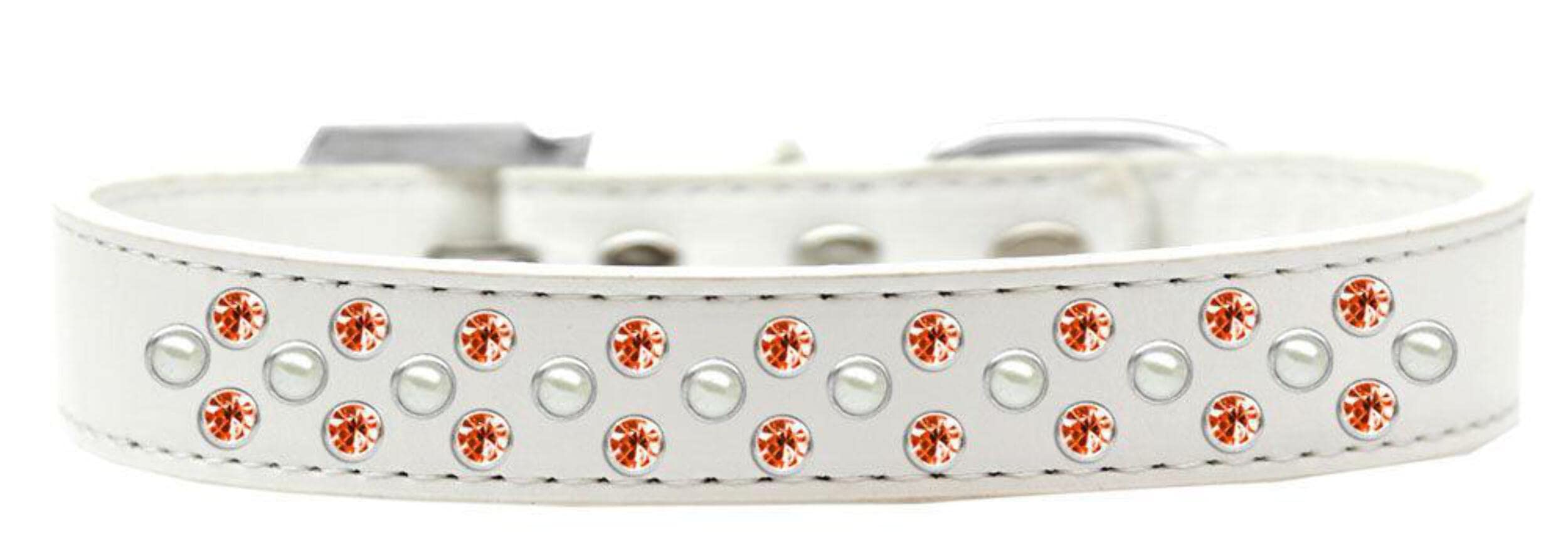 Mirage Pet Products Sprinkles Dog Collar with Pearl and Orange Crystals, Size 16, White