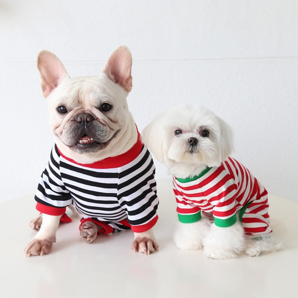 Hdwk&Hped Soft Cotton Dog Pajamas For All Seasons, Striped Solid Pet Bottoming Jumpsuit For Small Dog Cat Puppy 3 Styles (Christ