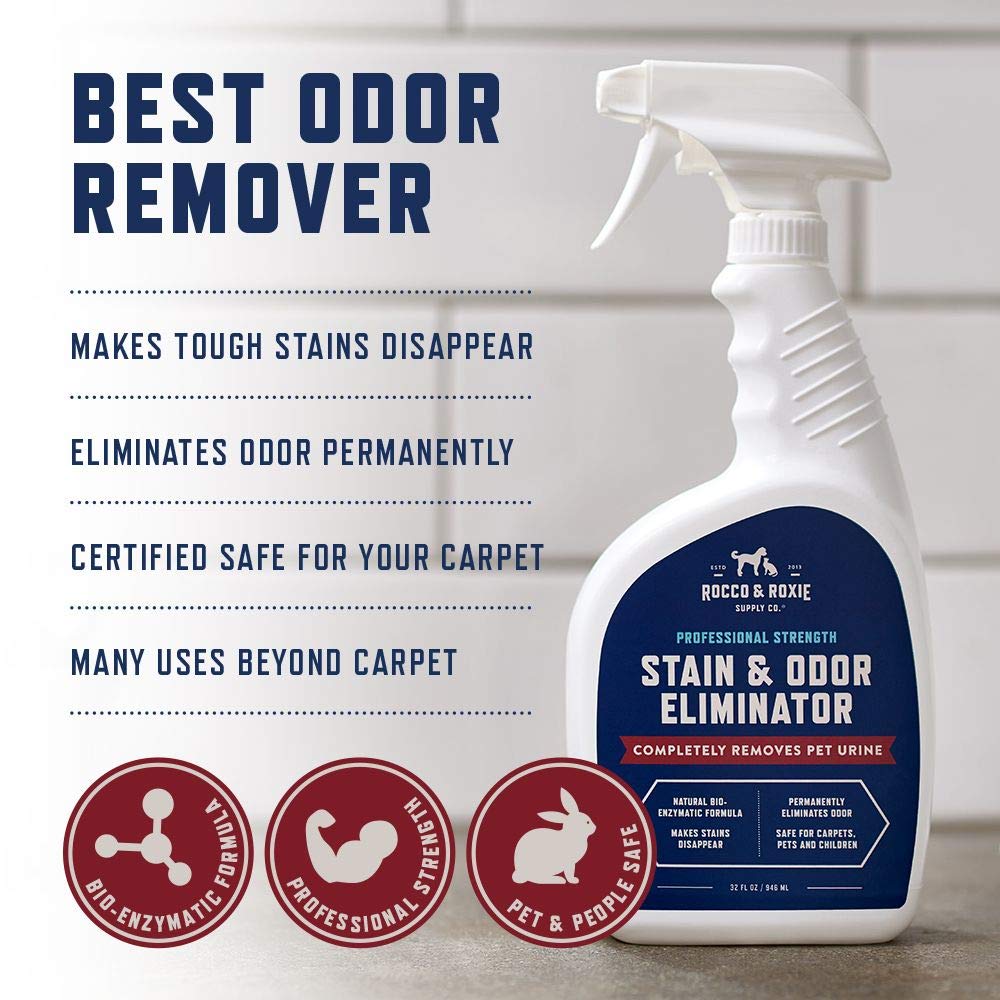 Rocco & Roxie Supply Co. Stain & Odor Eliminator For Strong Odor - Enzyme Pet Odor Eliminator For Home - Carpet Stain Remover For Cats & Dog Pee - Enzymatic Cat Urine Destroyer - Carpet Cleaner Spray