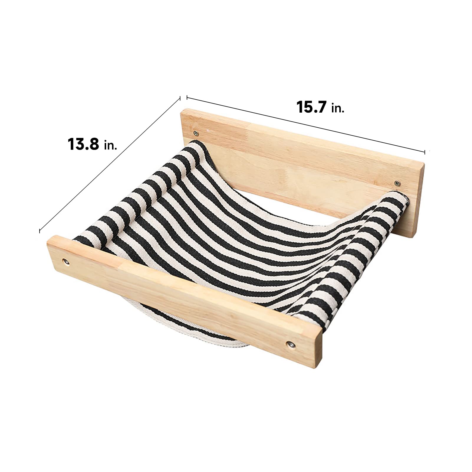 Fukumaru Cat Hammock Wall Mounted, Kitty Beds And Perches, Wooden Cat Wall Furniture, Stable Cat Wall Shelves For Sleeping, Playing, Climbing, And Lounging, Black Stripe Cat Shelves