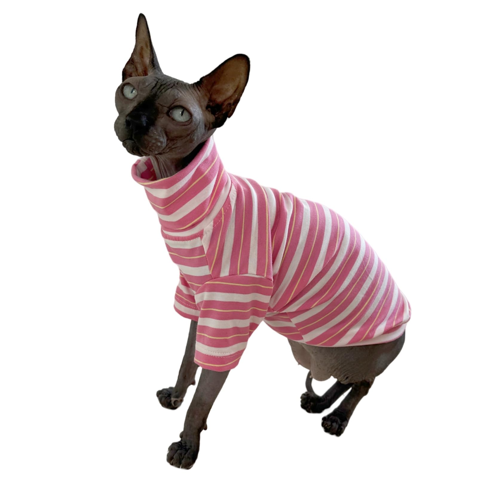 Vintage Stripes Sphynx Hairless Cats Shirt Cotton Cat Turtleneck Pet Clothes Kitten T-Shirts With Sleeves For Sphynx Cats (Sakur