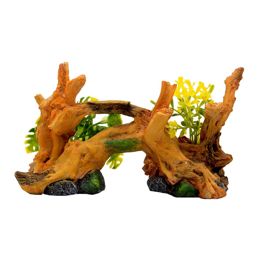 Blue Ribbon EE-639 Exotic Environments Driftwood Centerpiece with Plants Aquarium Ornament, Brown, Small