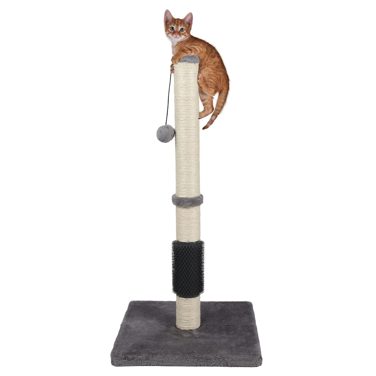 Anwa Tall Cat Scratching Posts For Indoor Cats And Kittens, 32” Vertical Scratching Post With Reinforced Base, Premium Sisal Cat Scratching Post With Dangling Plush Ball And Self-Grooming Brush