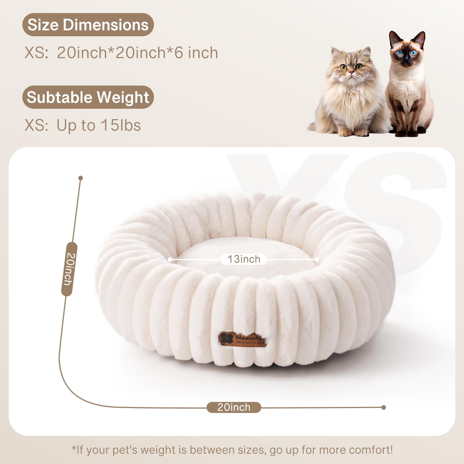 Mewoofun Cat Bed, Washable Beds For Indoor Cats, Cute Donut Bed Fluffy Pet Bed With Non-Slip Bottom, Calming Round Bed For Puppy