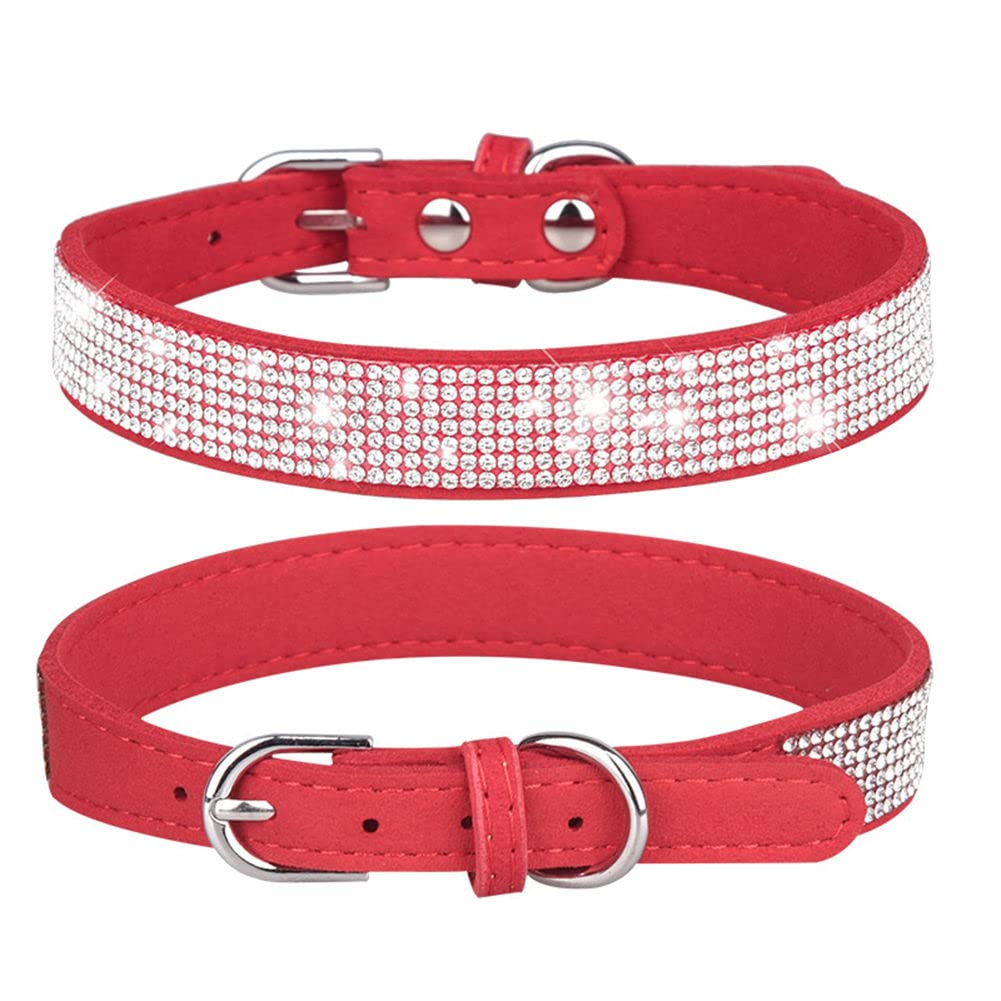 Cute Dog Collar With Bling Rhinestone, Fancy Crystal Diamond Glitter Pretty Jewel Soft Cat Collars For Small Medium Large Breed Dogs Girl Female Pet Puppy Kitten Terrier, Red L
