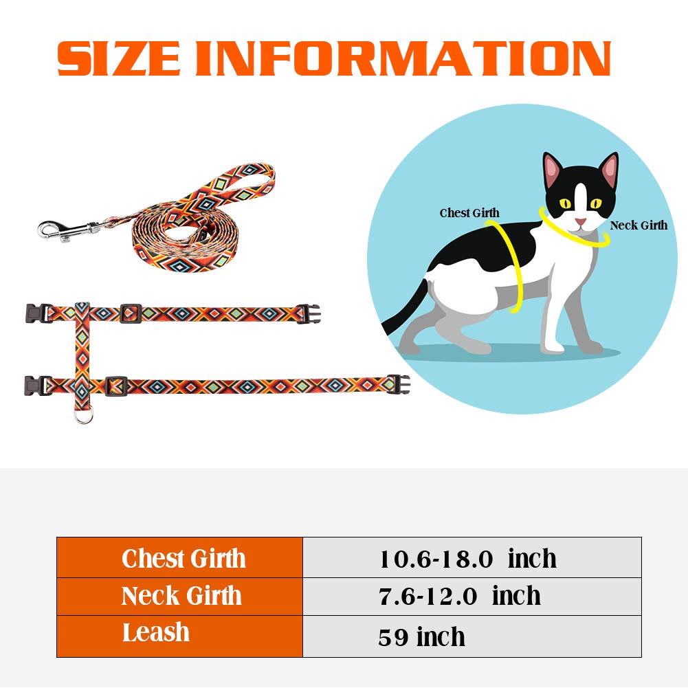 Cat Harness And Leash Set Geometric Pattern Escape Proof Adjustable For Kitty Outdoor Walking(Orange)